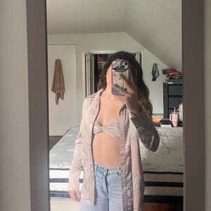 ACOA Paisley Satin Bandeau and Button-Up Set - Pink